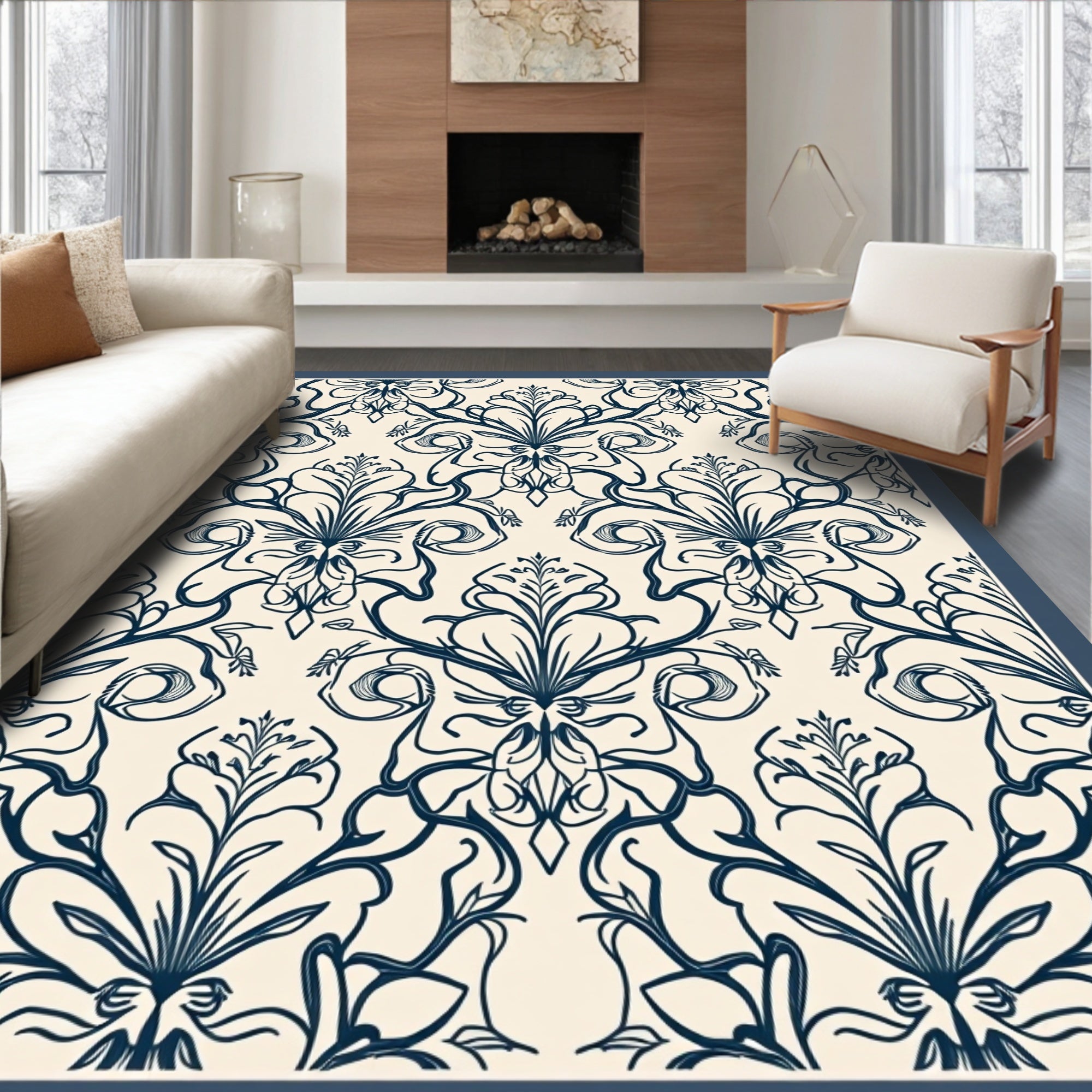 Art Nouveau Floral Damask Pattern Rug