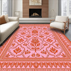 Ornate Floral Vine Pink Orange Rug