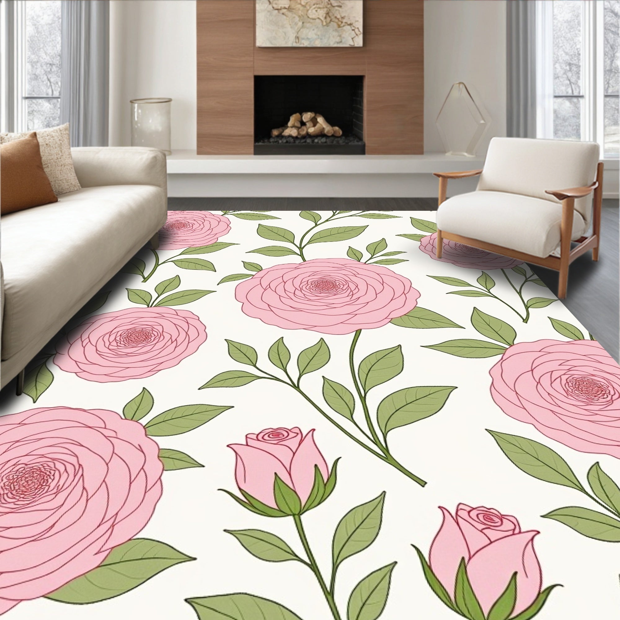 Pink Floral Garden Pattern Rug