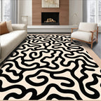 Abstract Black Swirl Pattern Rug