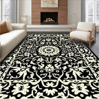 Intricate Black Cream Floral Vintage Rug
