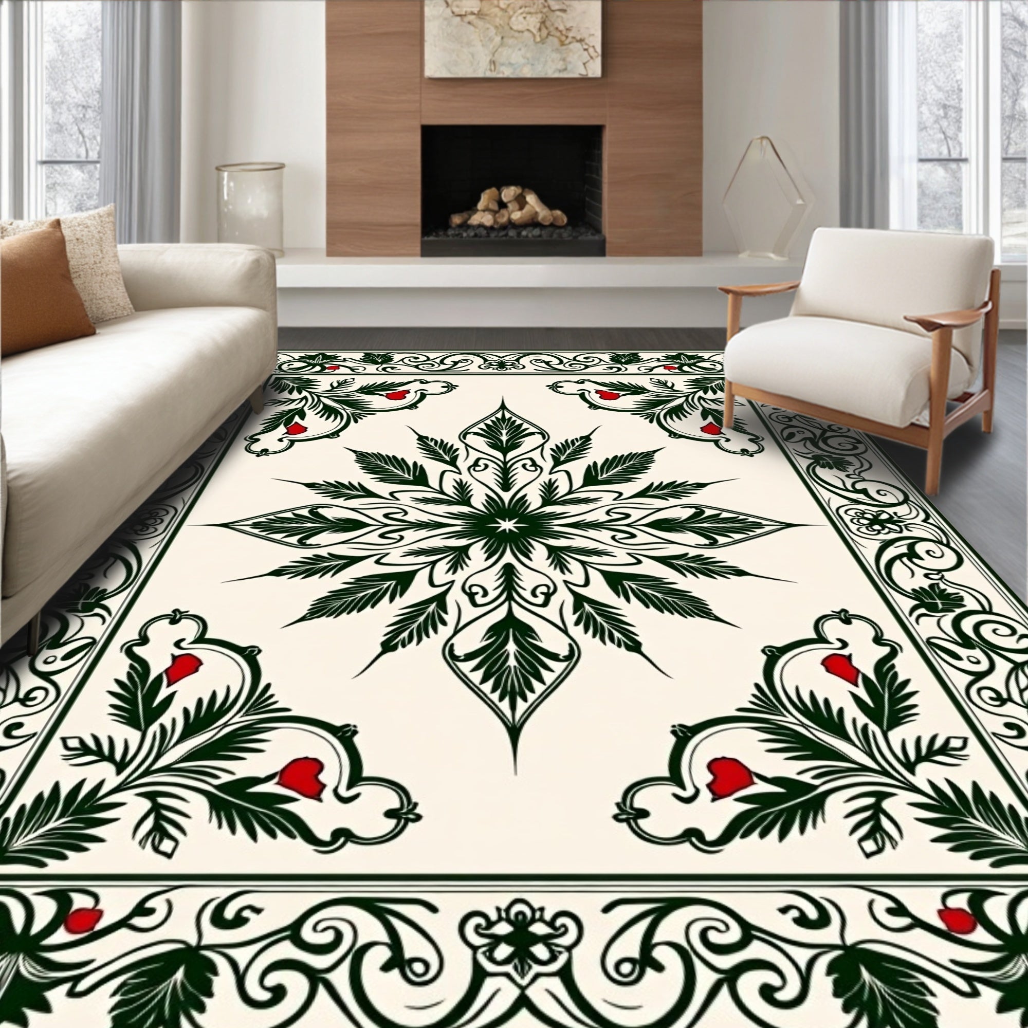 Elegant Floral Swirl Red Accent Rug
