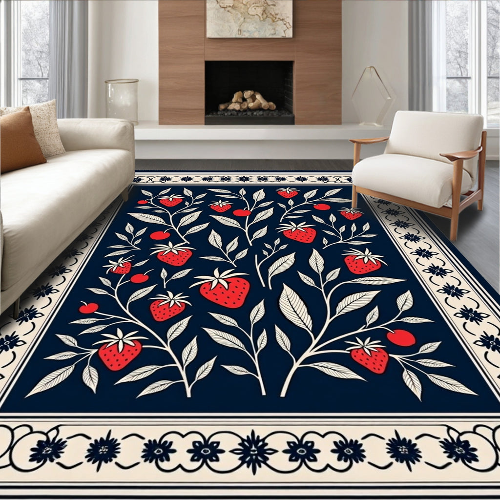 Charming Strawberry Floral Vine Pattern Rug