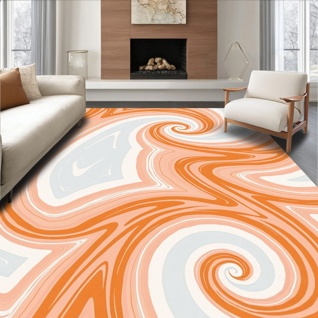 Orange Pastel Swirl Abstract Rug