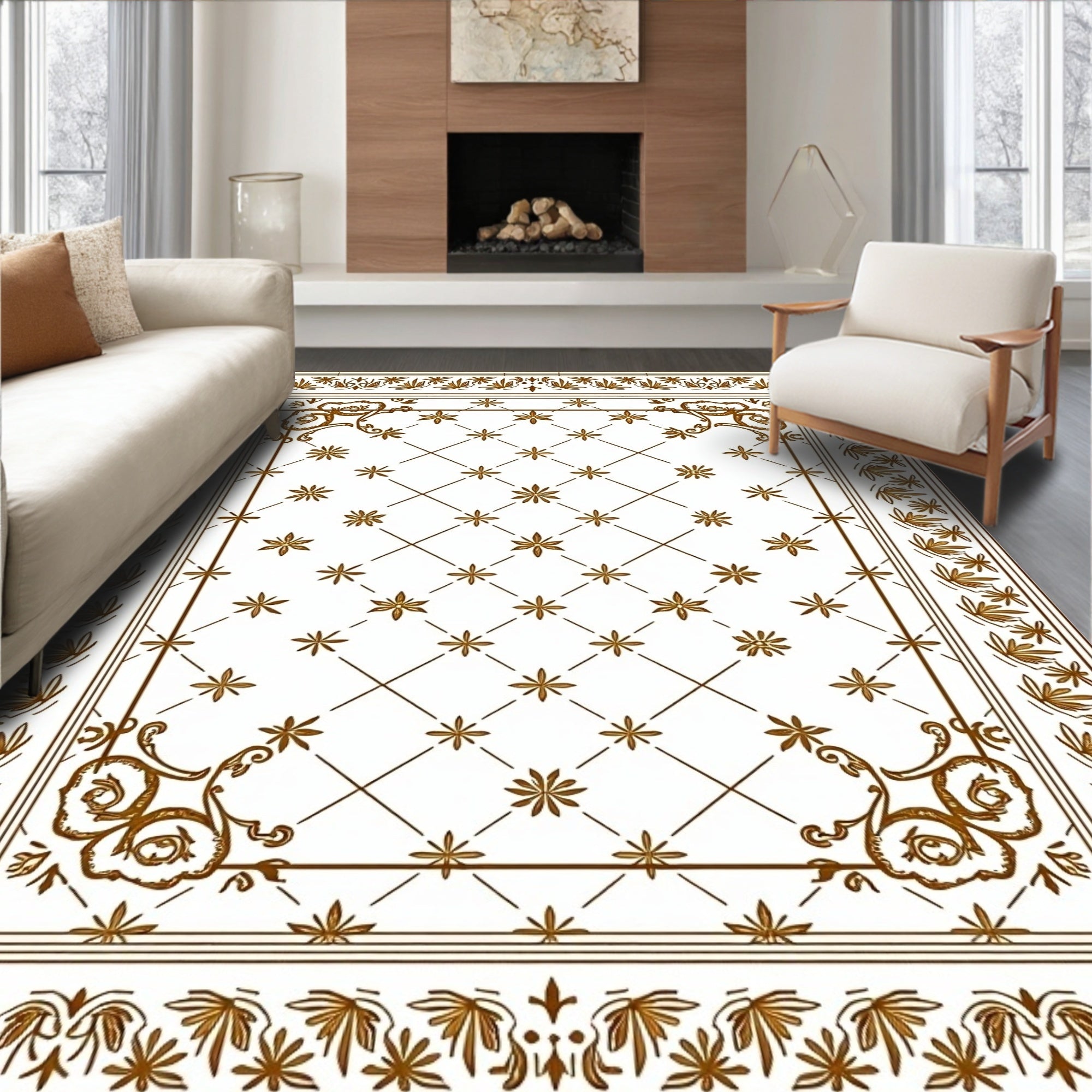 Classic Floral Diamond Pattern Rug