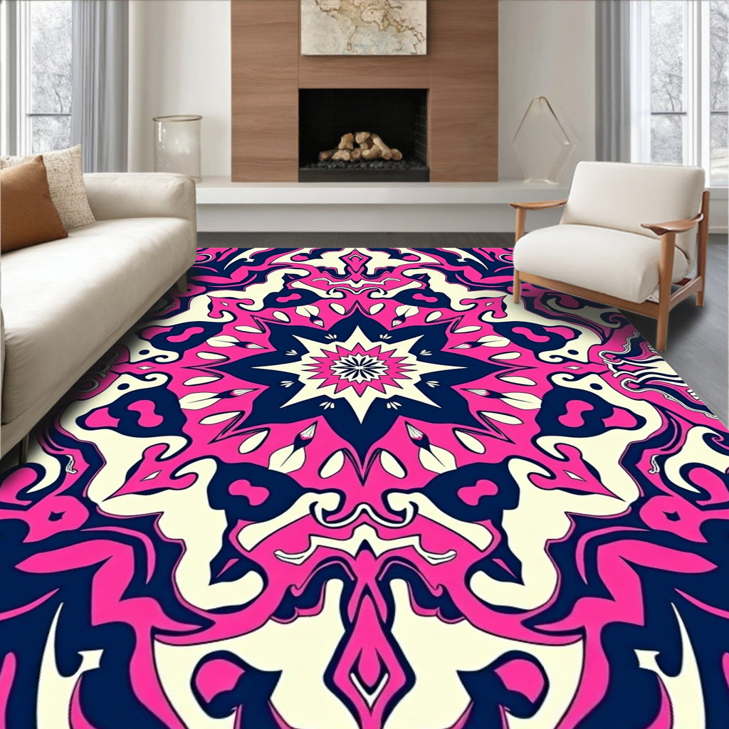 Vibrant Geometric Swirls Mandala Rug