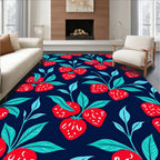 Red Strawberry Pattern With Blue Leaves Rug
