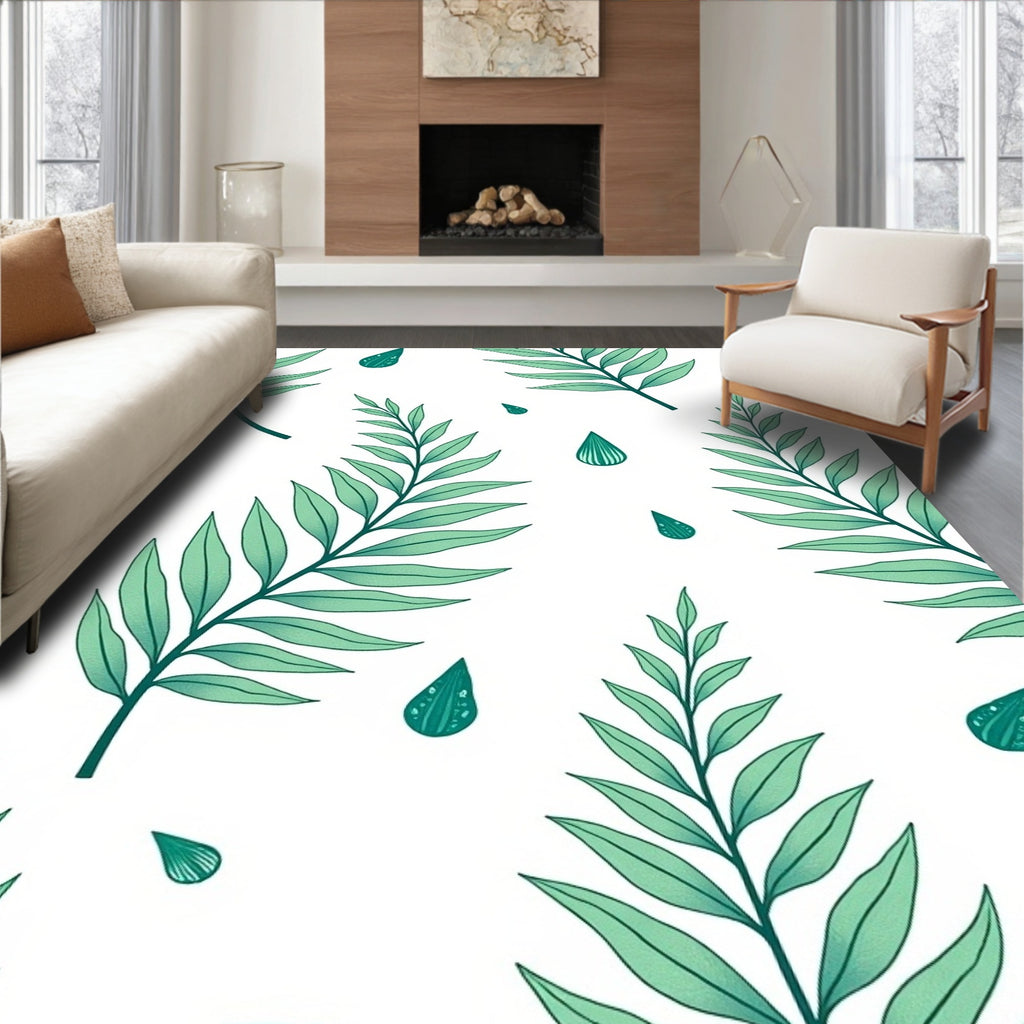 Leafy Greenery and Drops Pattern Rug
