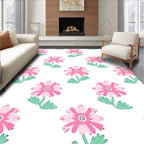 Pink Daisy Pattern With Green Stems Rug