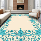 Aqua Floral Scroll Border Design Rug