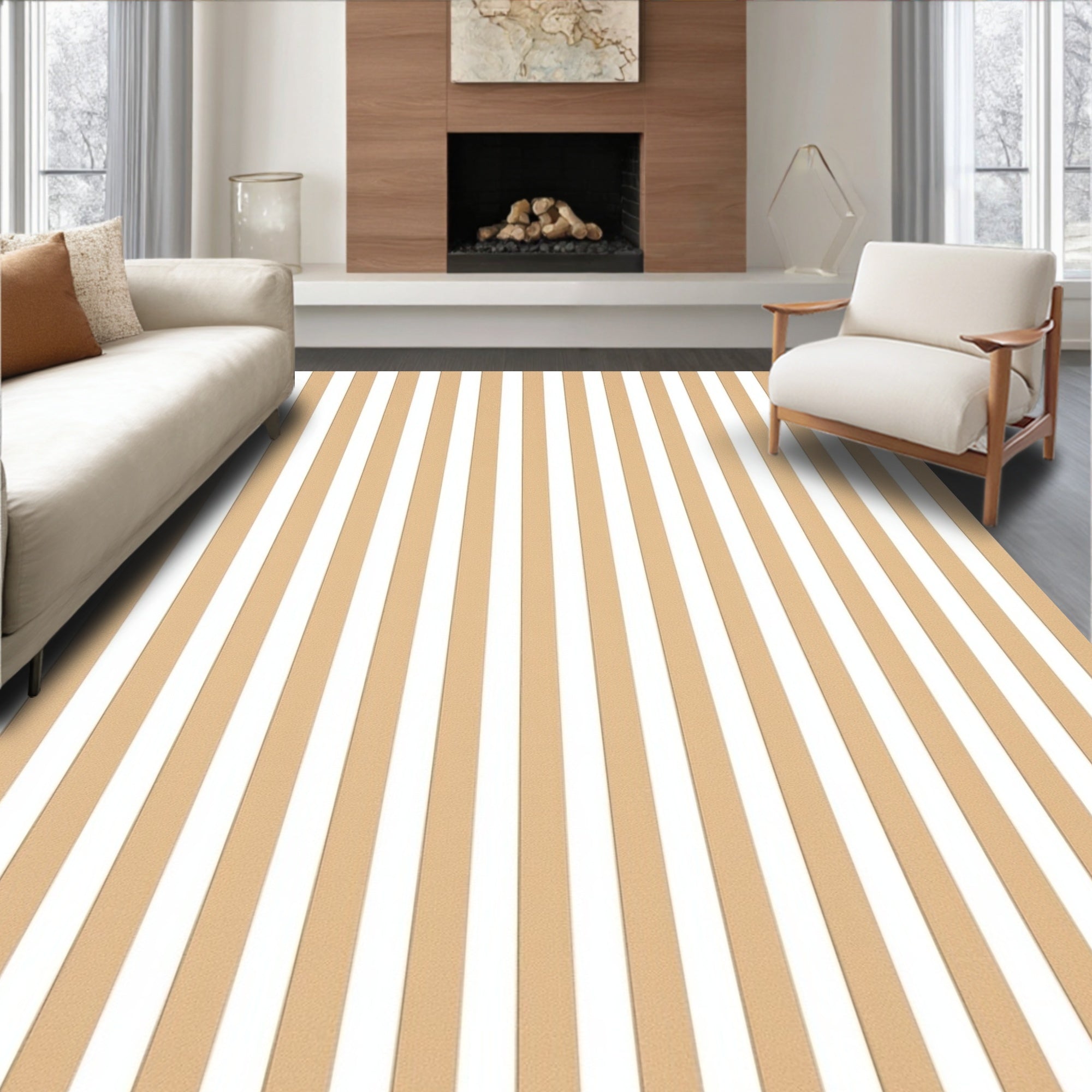 Neutral Stripe Pattern Design Rug