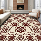 Deep Red Floral Lattice Symmetry Rug