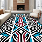 Tribal Geometric Black Blue Rug