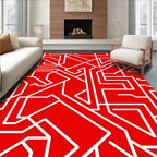 Abstract Red 2 White Geometric Pattern Rug