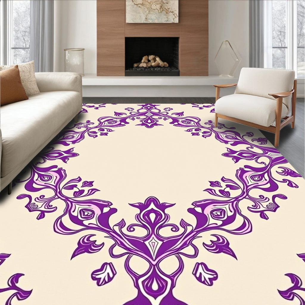 Elegant Purple Floral Damask Design Rug