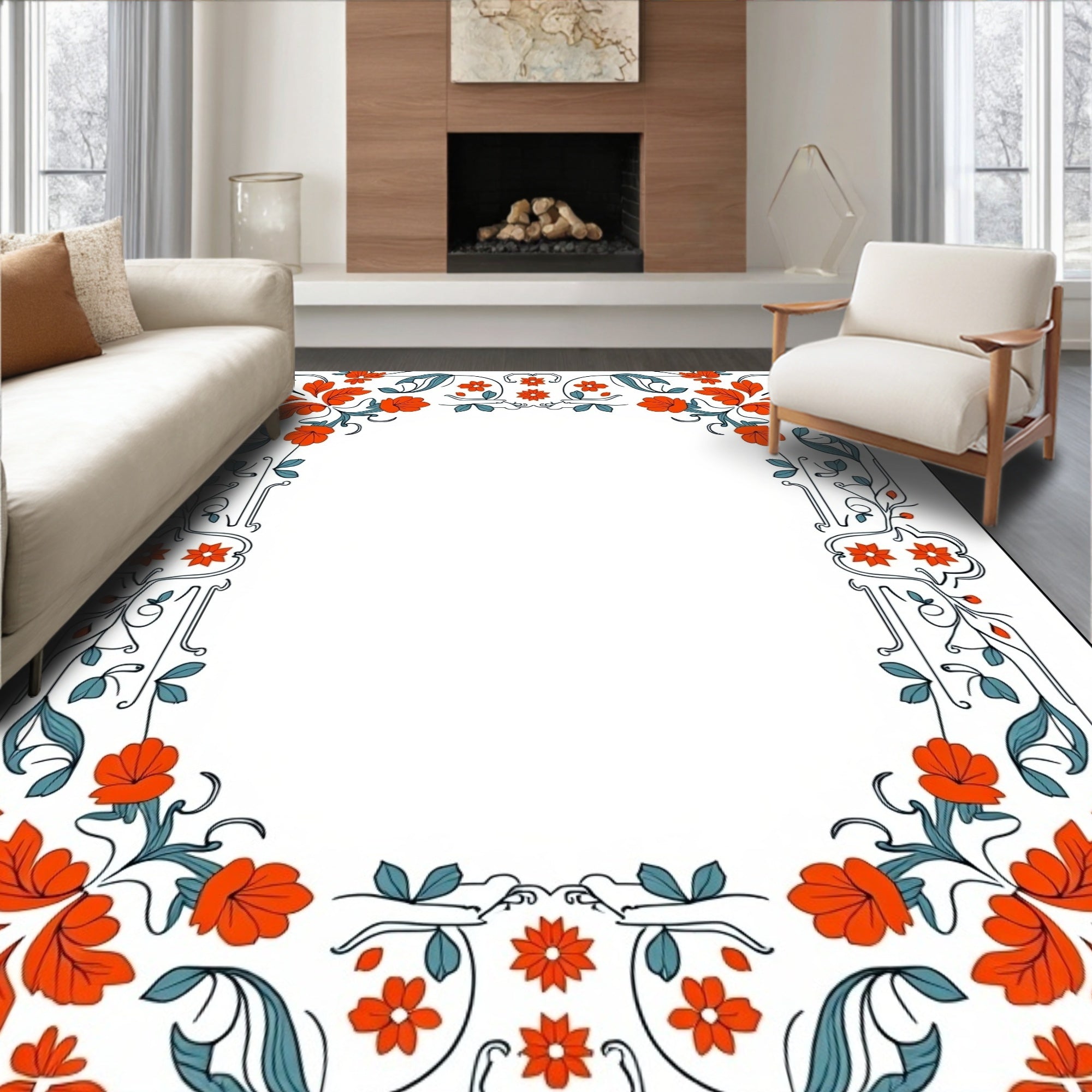 Floral Vines With Orange Accents Rug