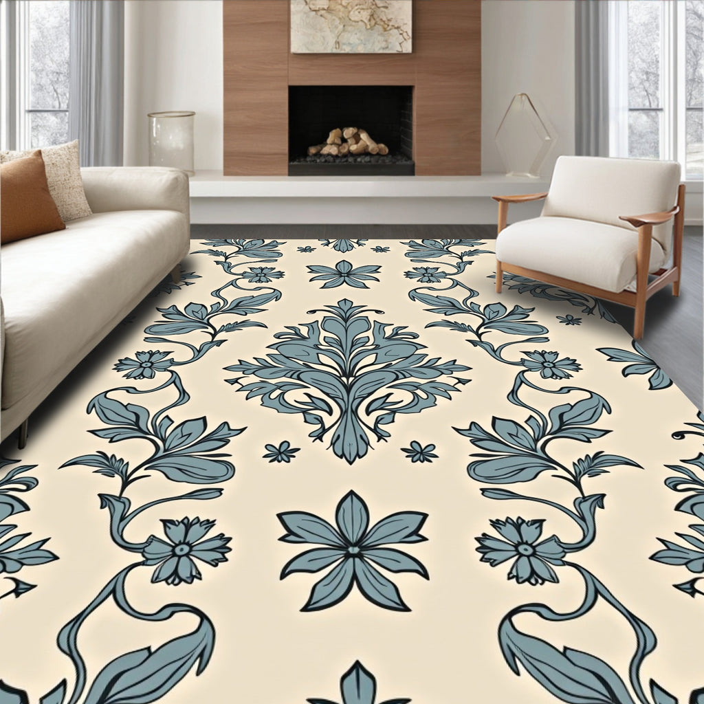 Ornate Floral Damask Art Deco Pattern Rug