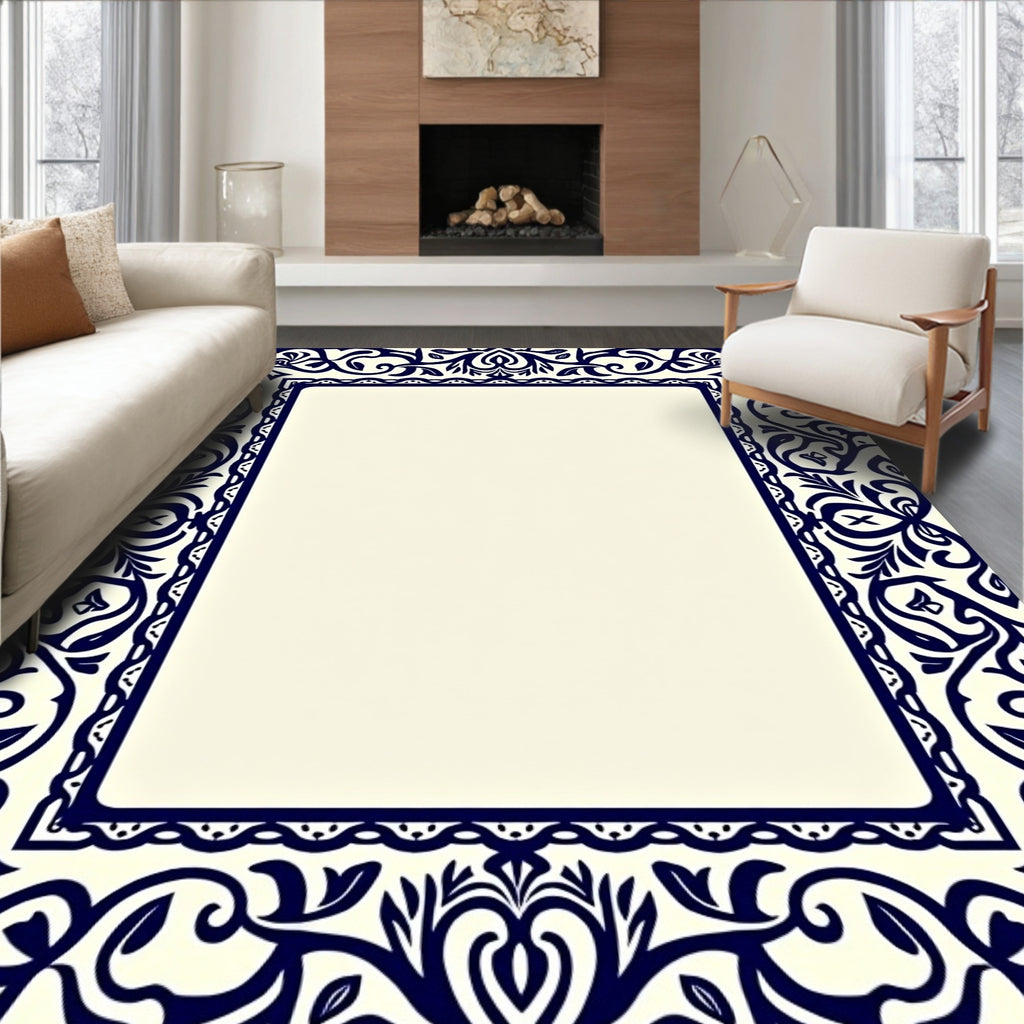 Ornate Traditional Dark Blue Floral Rug