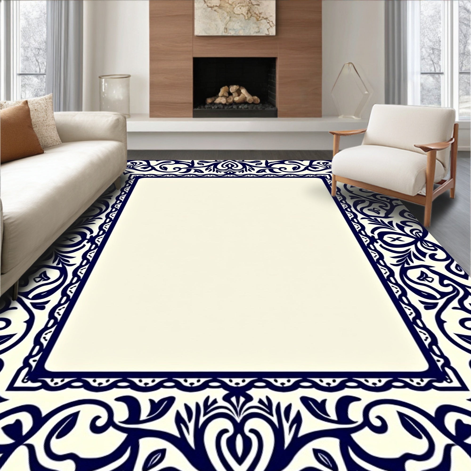 Ornate Traditional Dark Blue Floral Rug