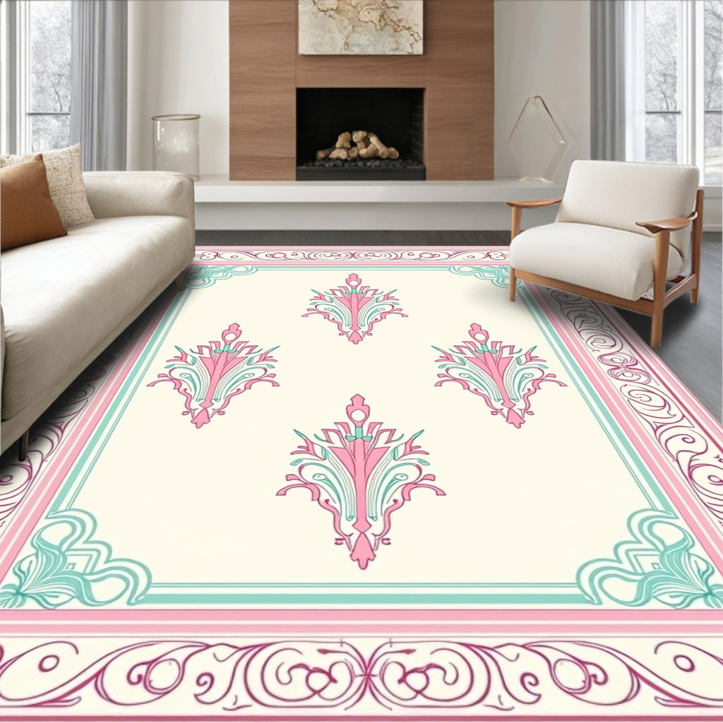 Victorian Scrollwork Delicate Floral Pattern Rug