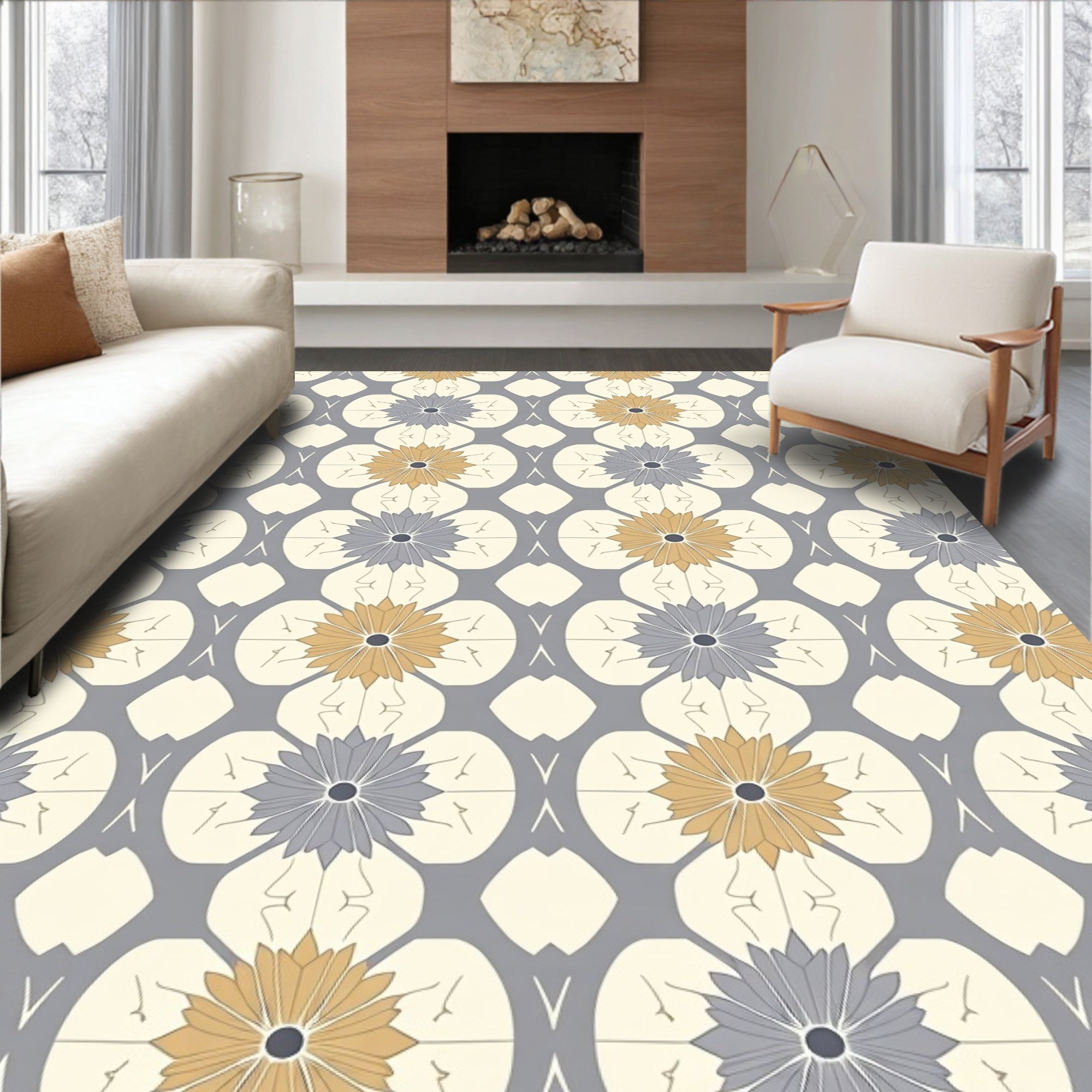 Geometric Floral Pattern Design Rug