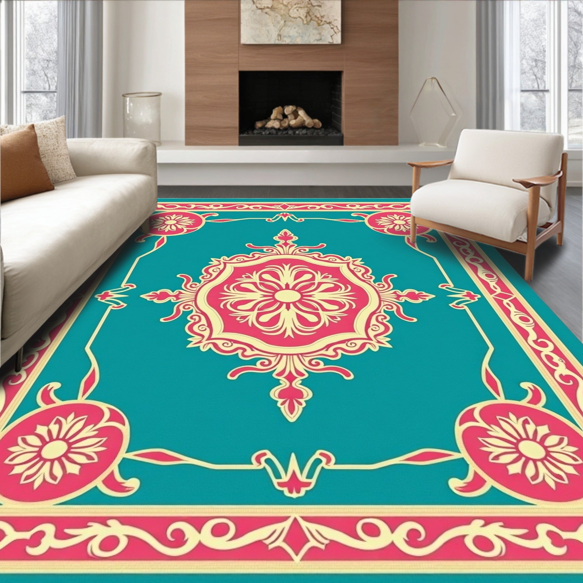 Ornate Floral Medallion Pattern Rug