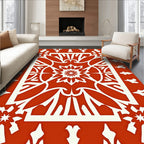 Ornate Red White Floral Mandala Rug
