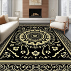 Black Gold Floral Mandala Rug