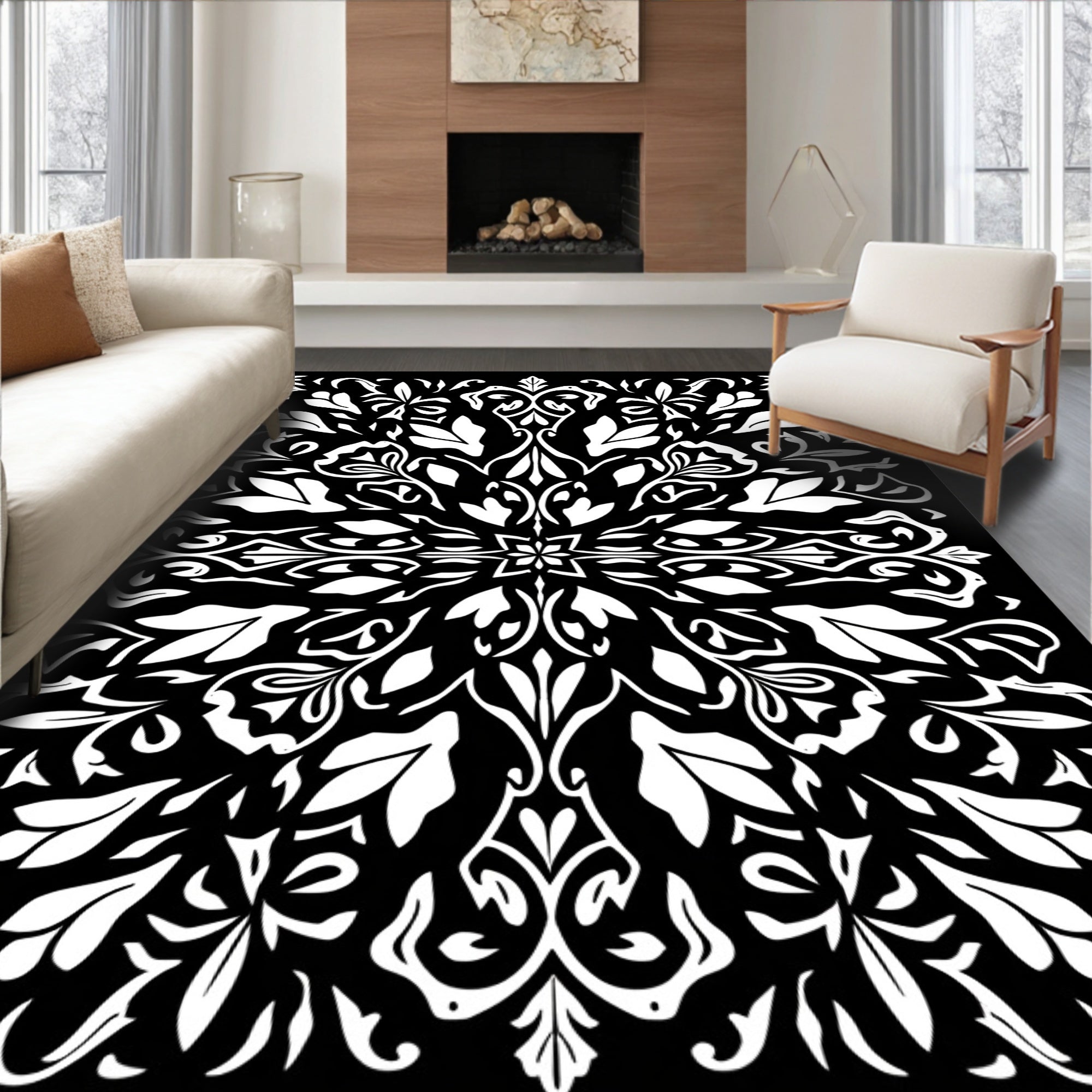 Intricate Floral Damask Pattern Rug