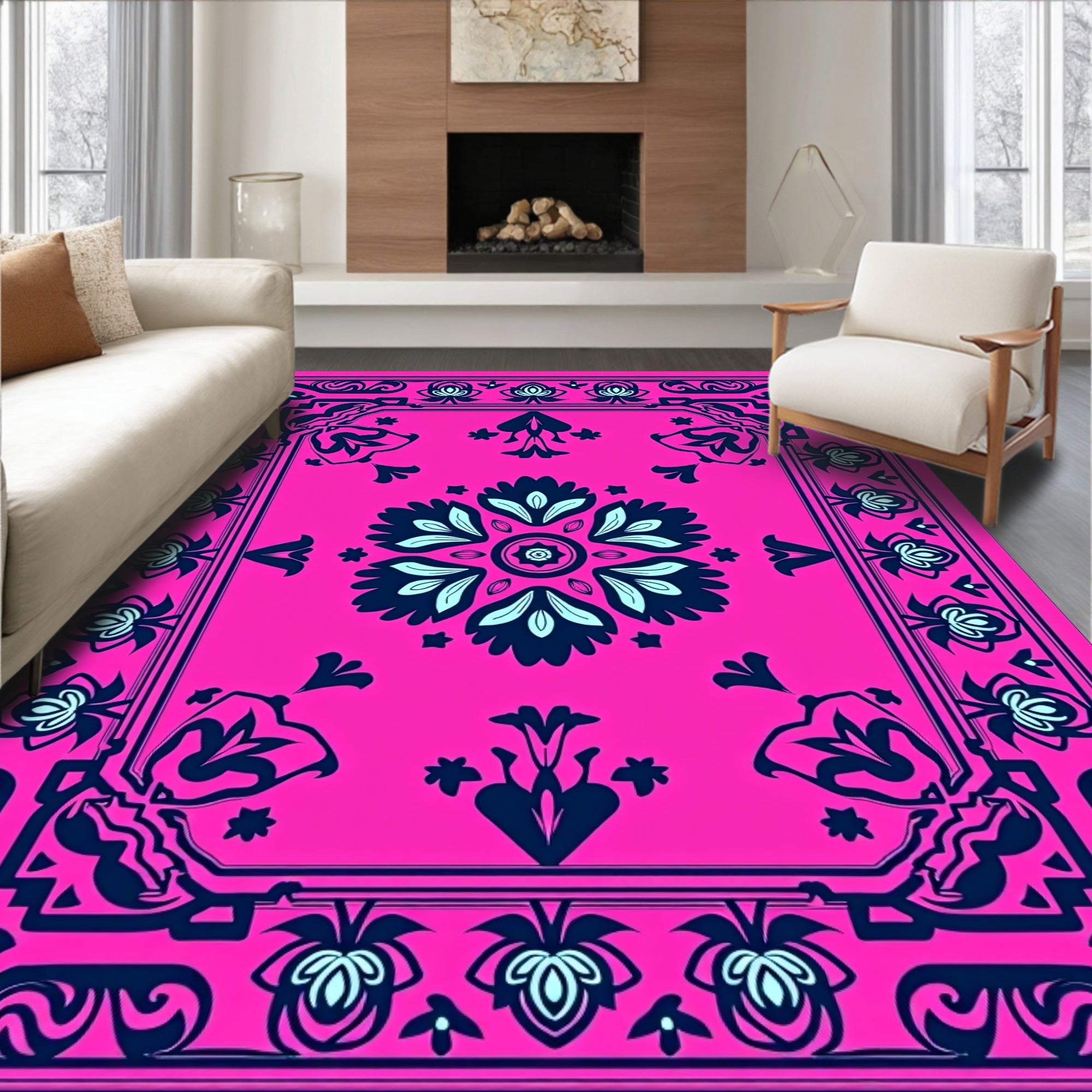 Vibrant Floral Medallion Border Rug