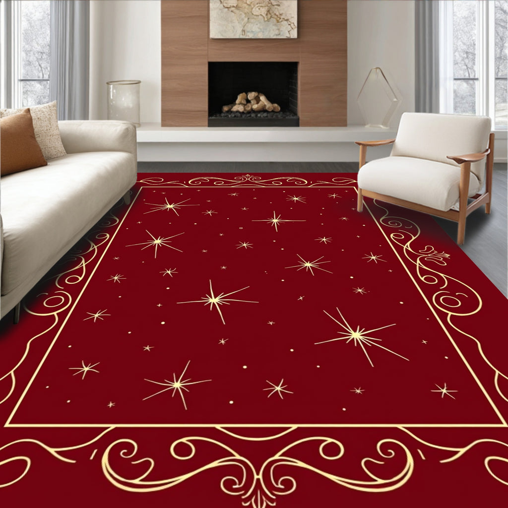 Crimson Gold Starry Night Frame Rug