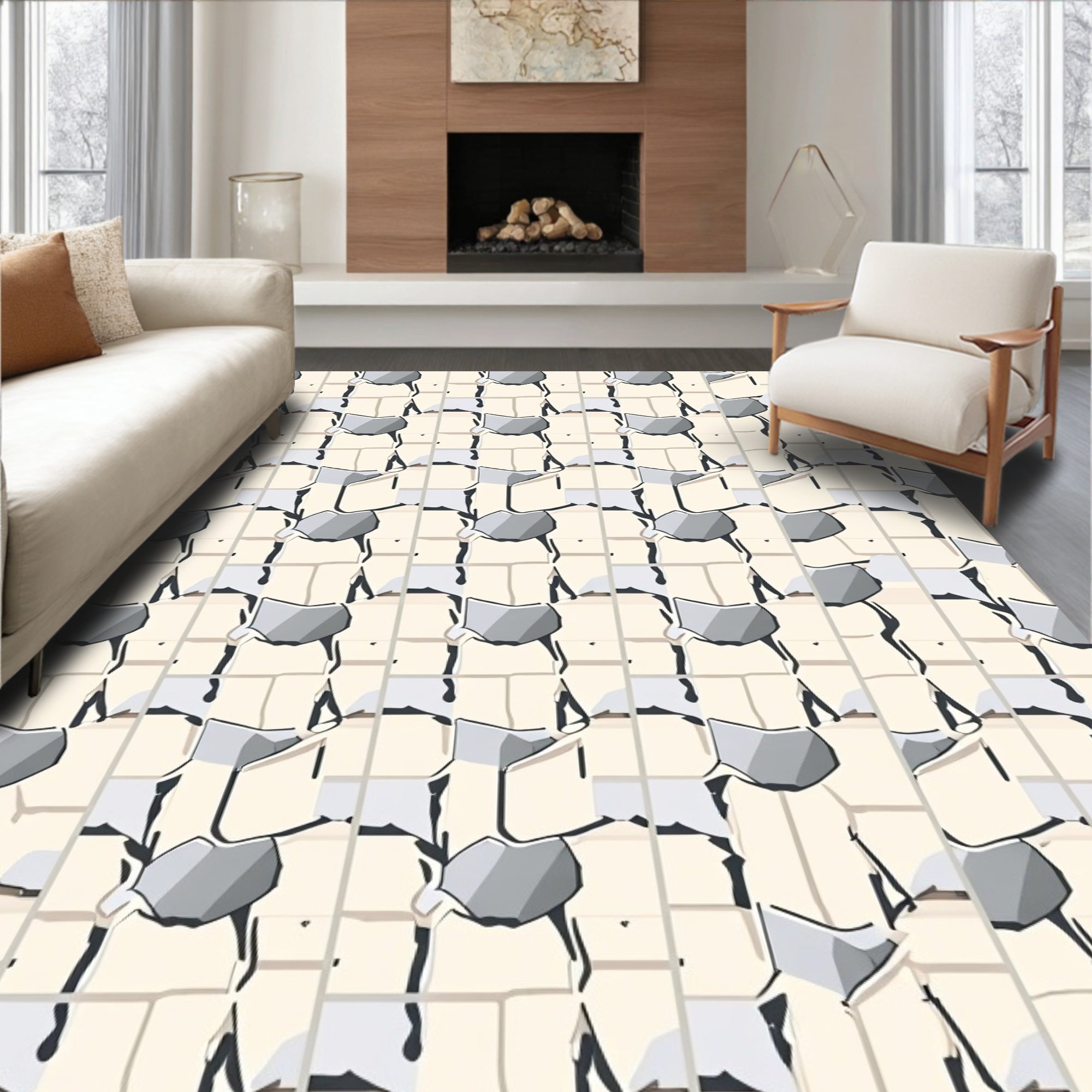 Chipped Stone Geometric Pattern Rug