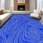 Abstract Blue Swirl Line Art Rug