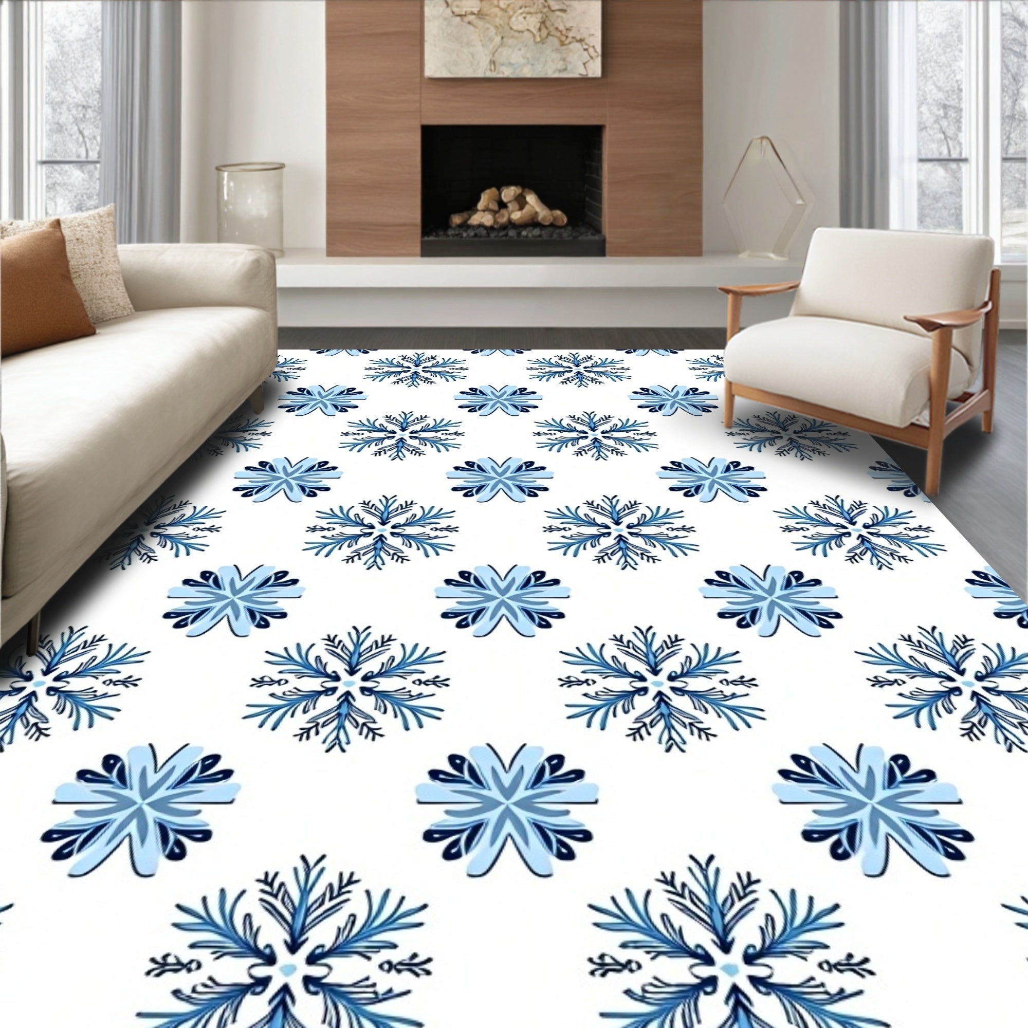 Blue Snowflake Starburst Fabric Rug