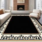 Elegant Cream Black Ornate Border Rug