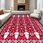 Red White Christmas Icon Geometric Rug