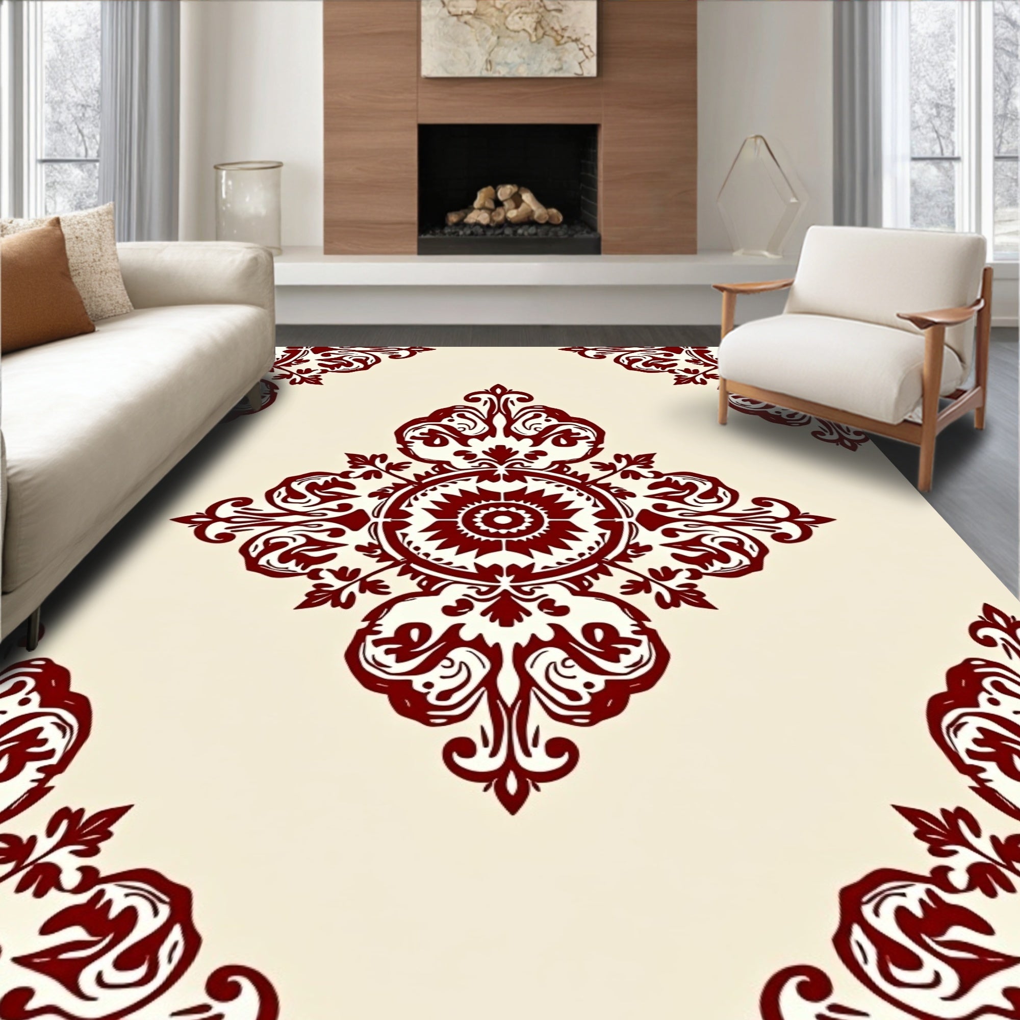Ornate Paisley Red and Cream Rug