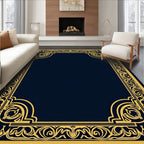 Ornate Blue Gold Decorative Frame Rug