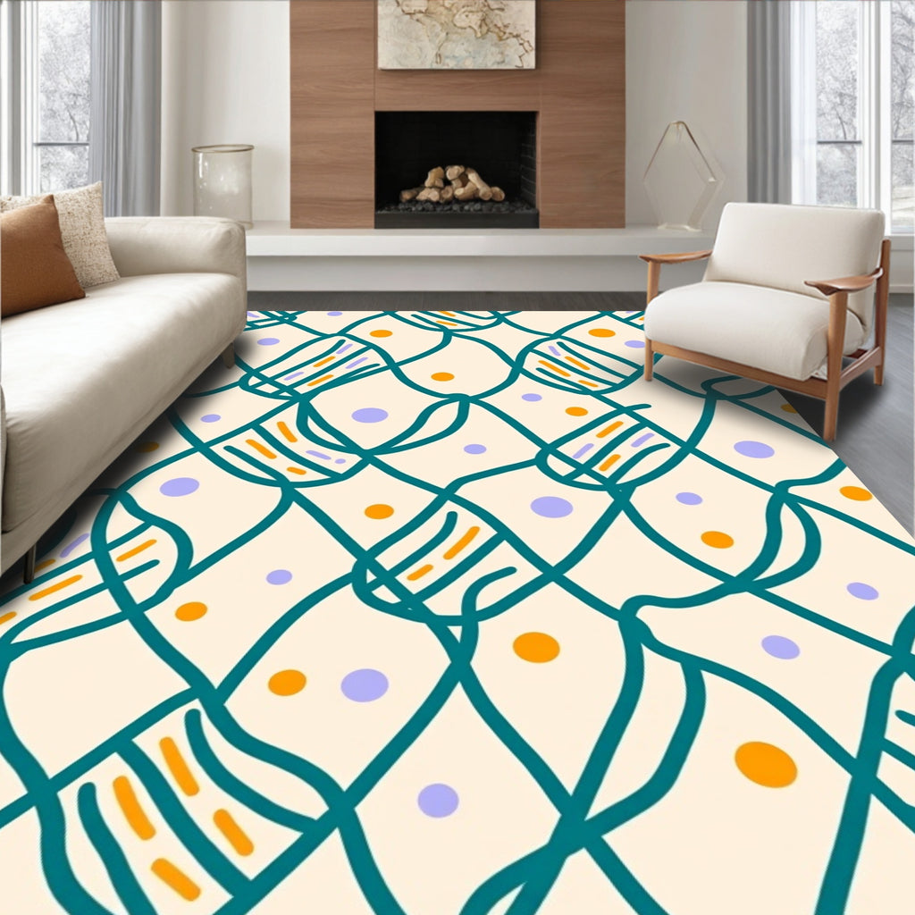 Teal Wavy Geometric Dot Pattern Rug