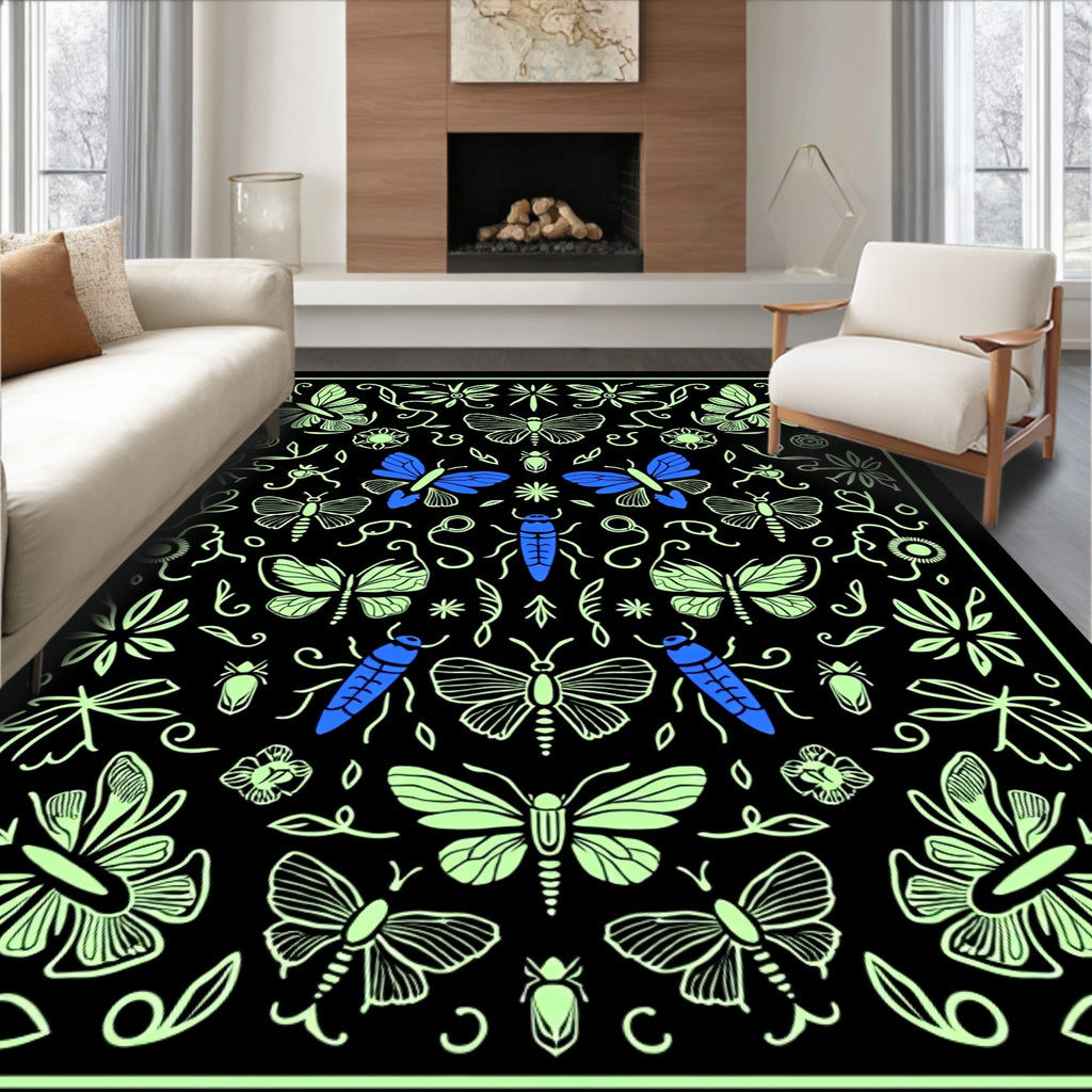 Midnight Garden Moth Butterfly Design Rug