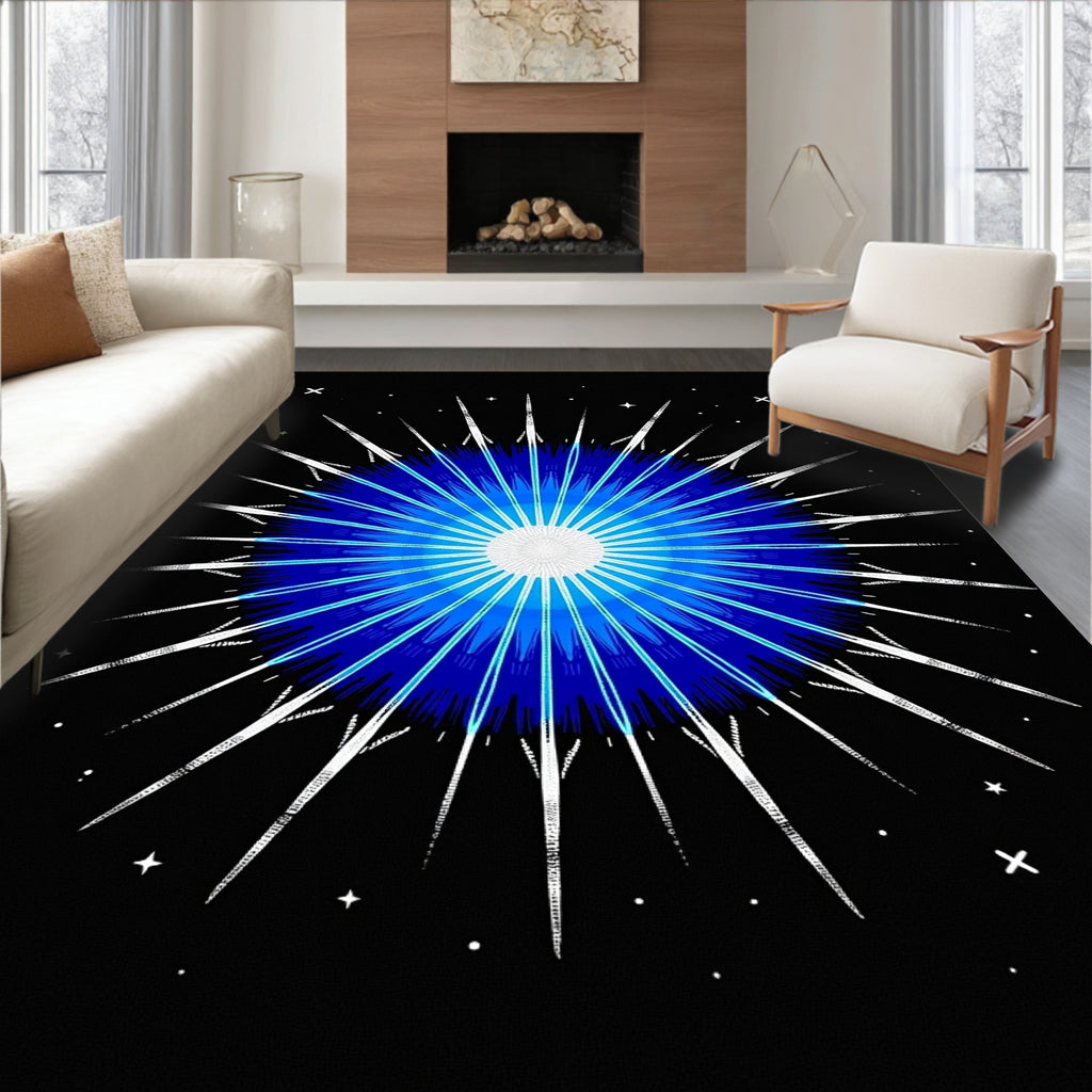 Radiant Blue Starburst Graphic Rug