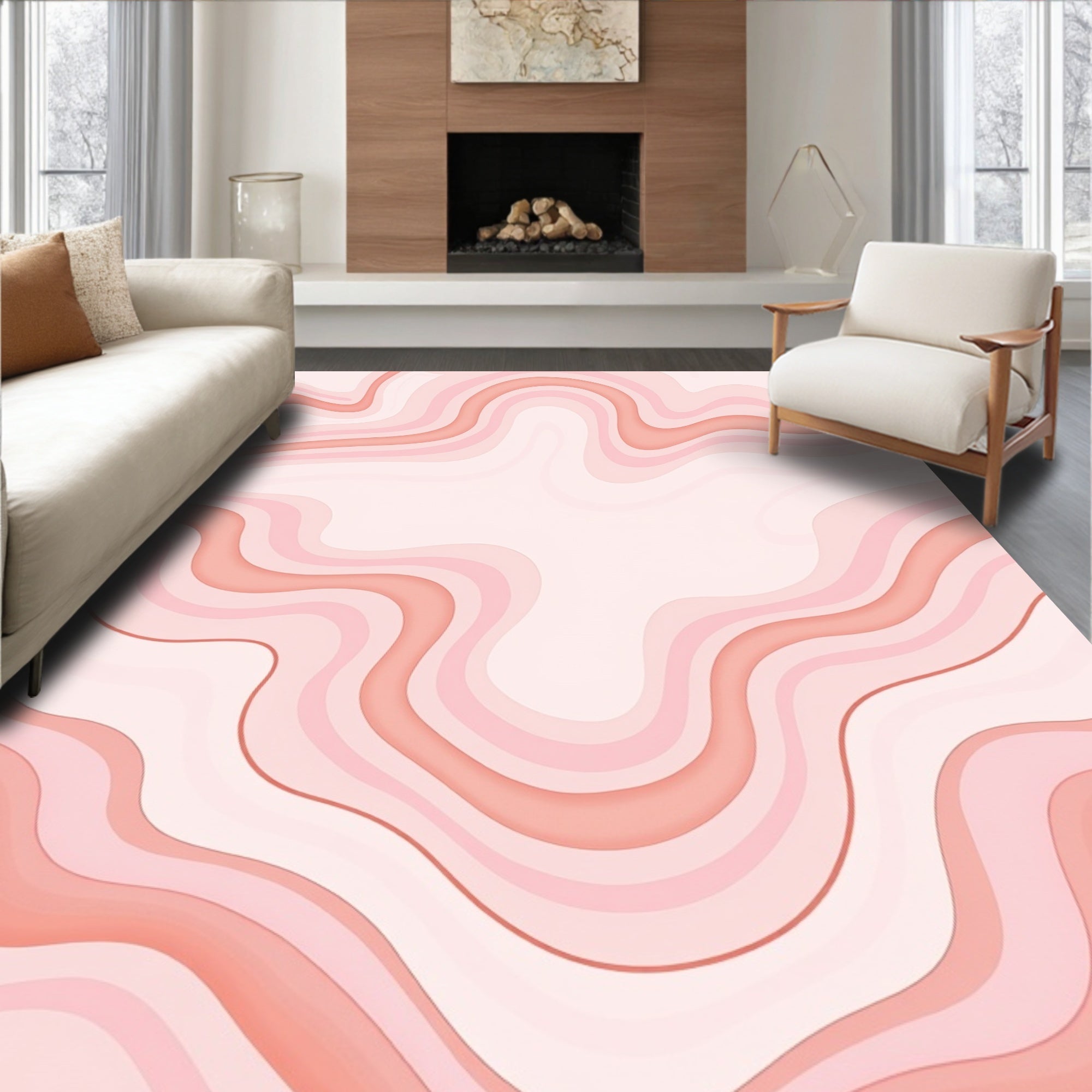Blush Pink Marbling Swirl Pattern Rug