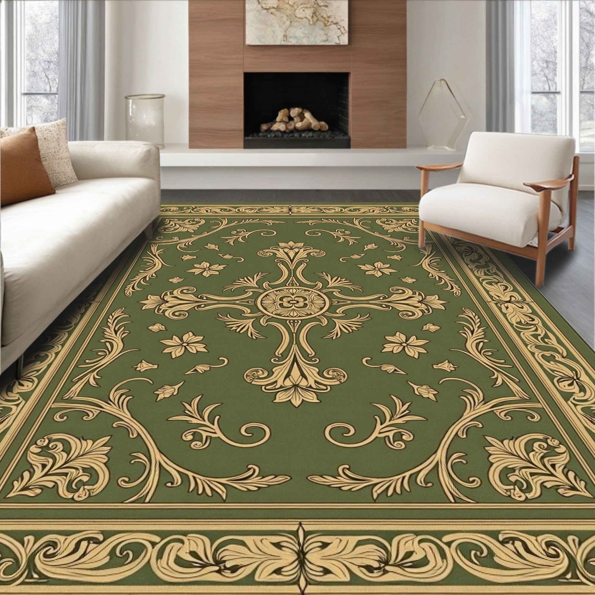 Ornate Gold Leaf Swirls Rug