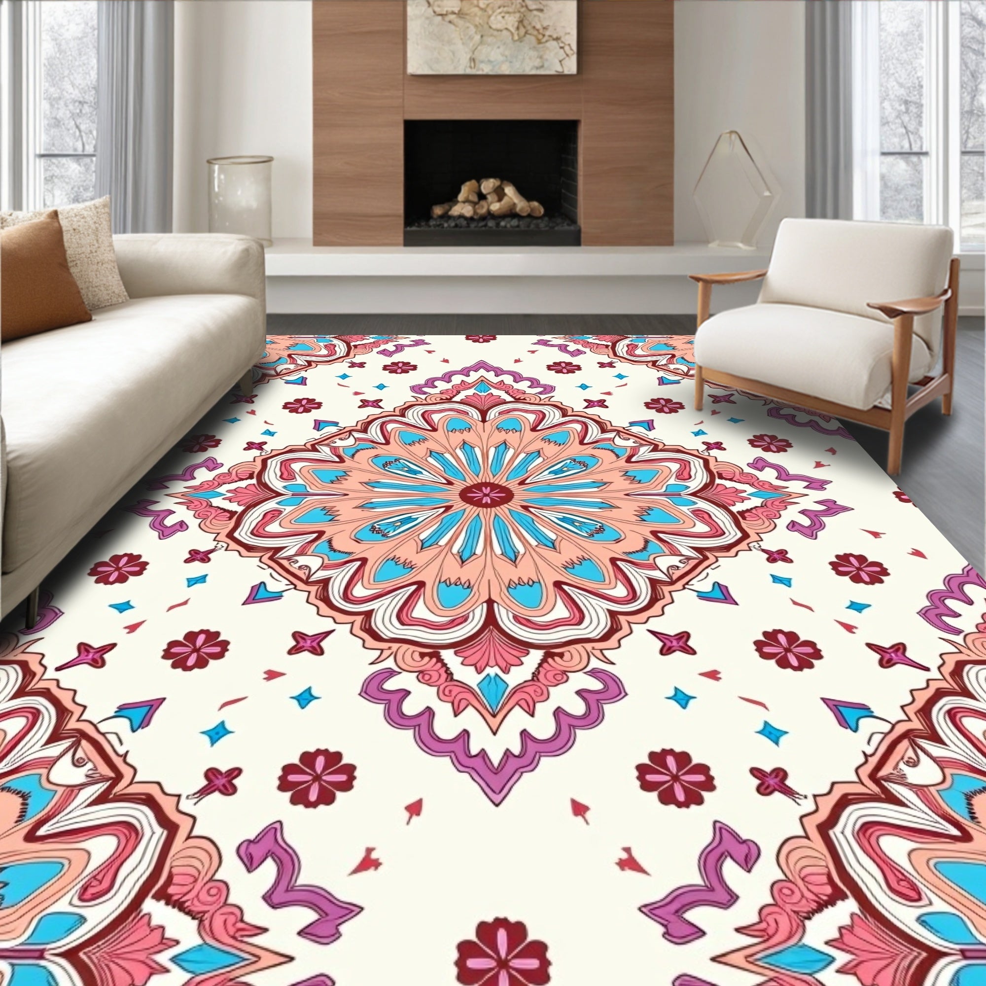 Mandala With Floral And Star Patterns Rug
