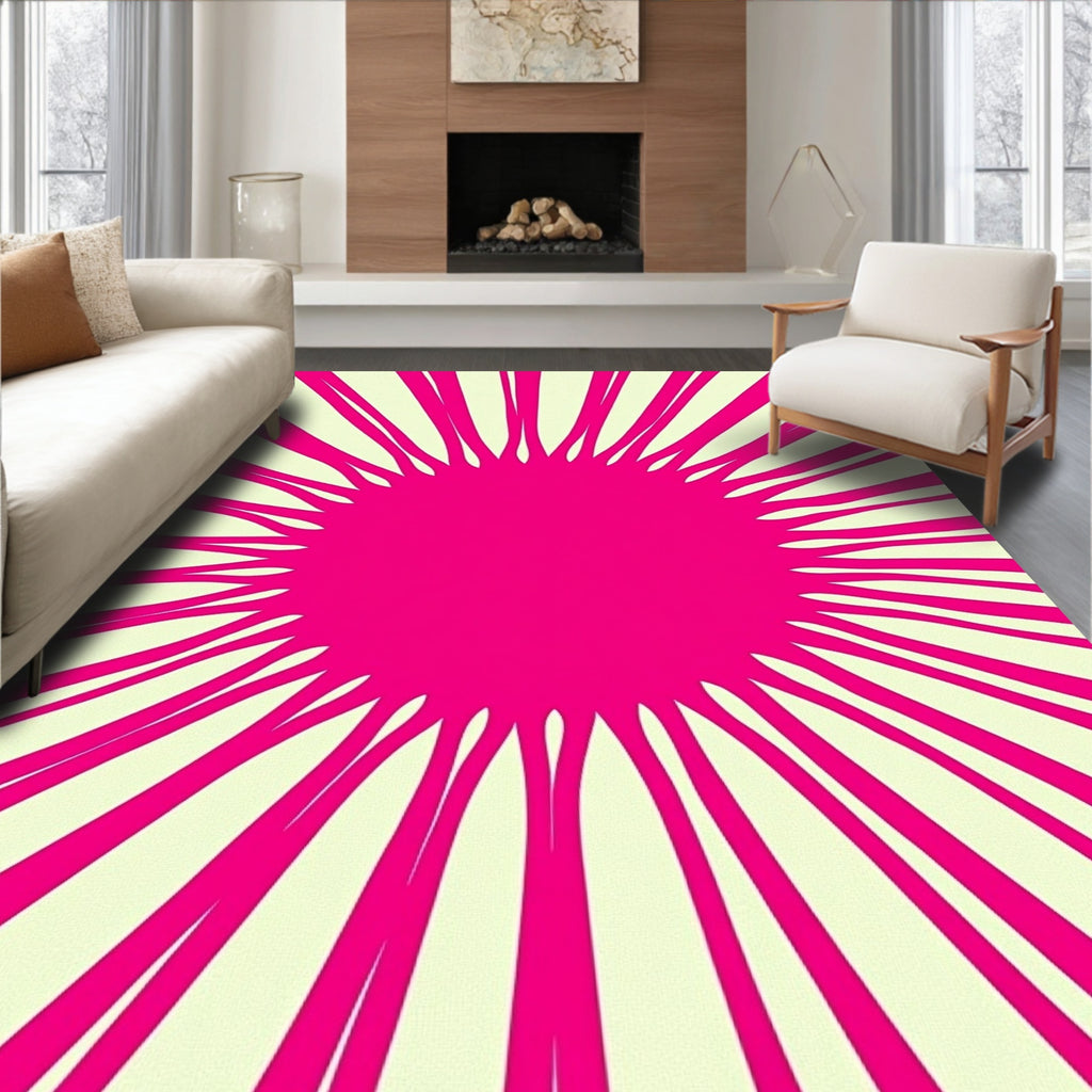 Radiating Lines Vivid Pink Pattern Rug