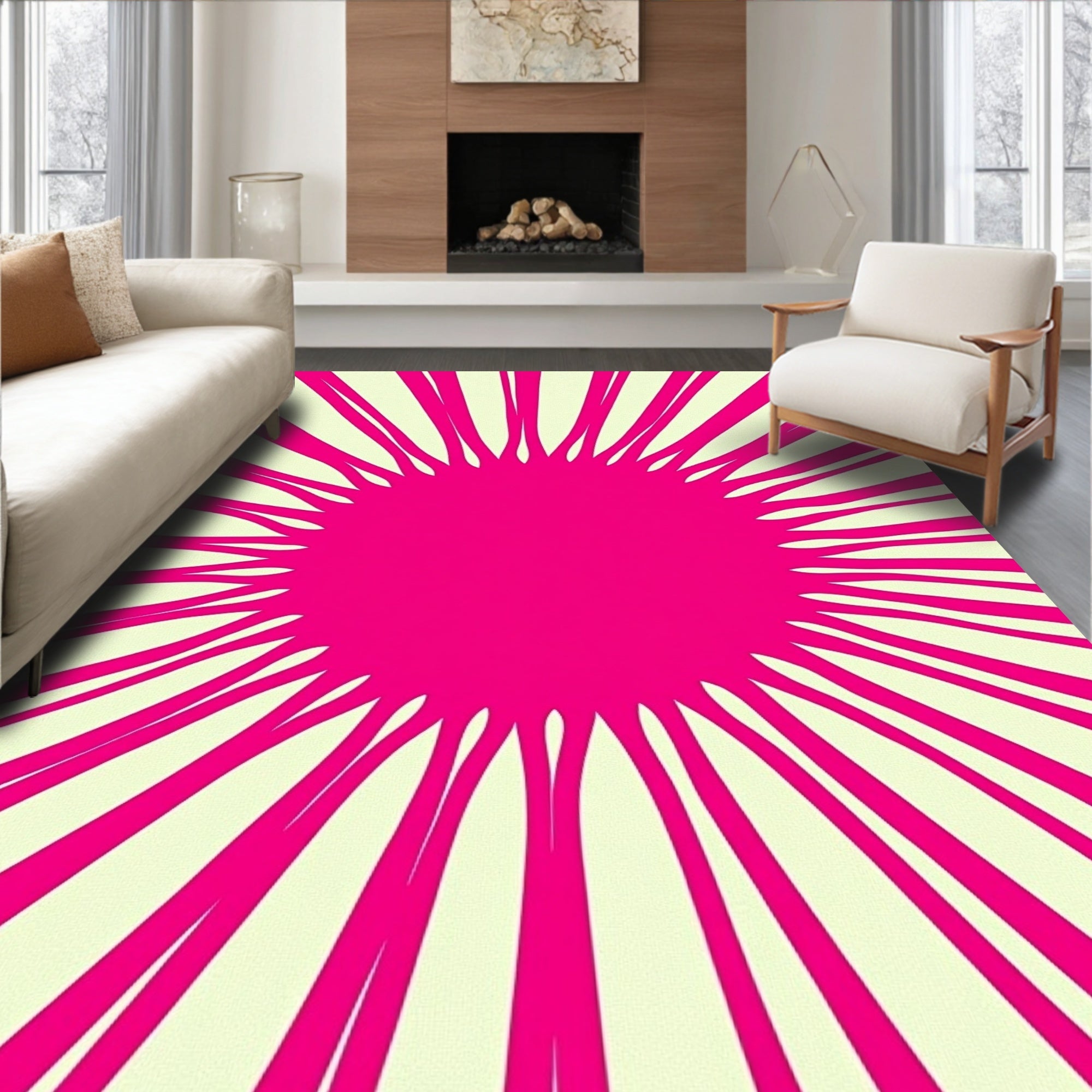 Radiating Lines Vivid Pink Pattern Rug