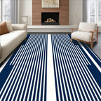 Navy And White Vertical Stripes Pattern Rug