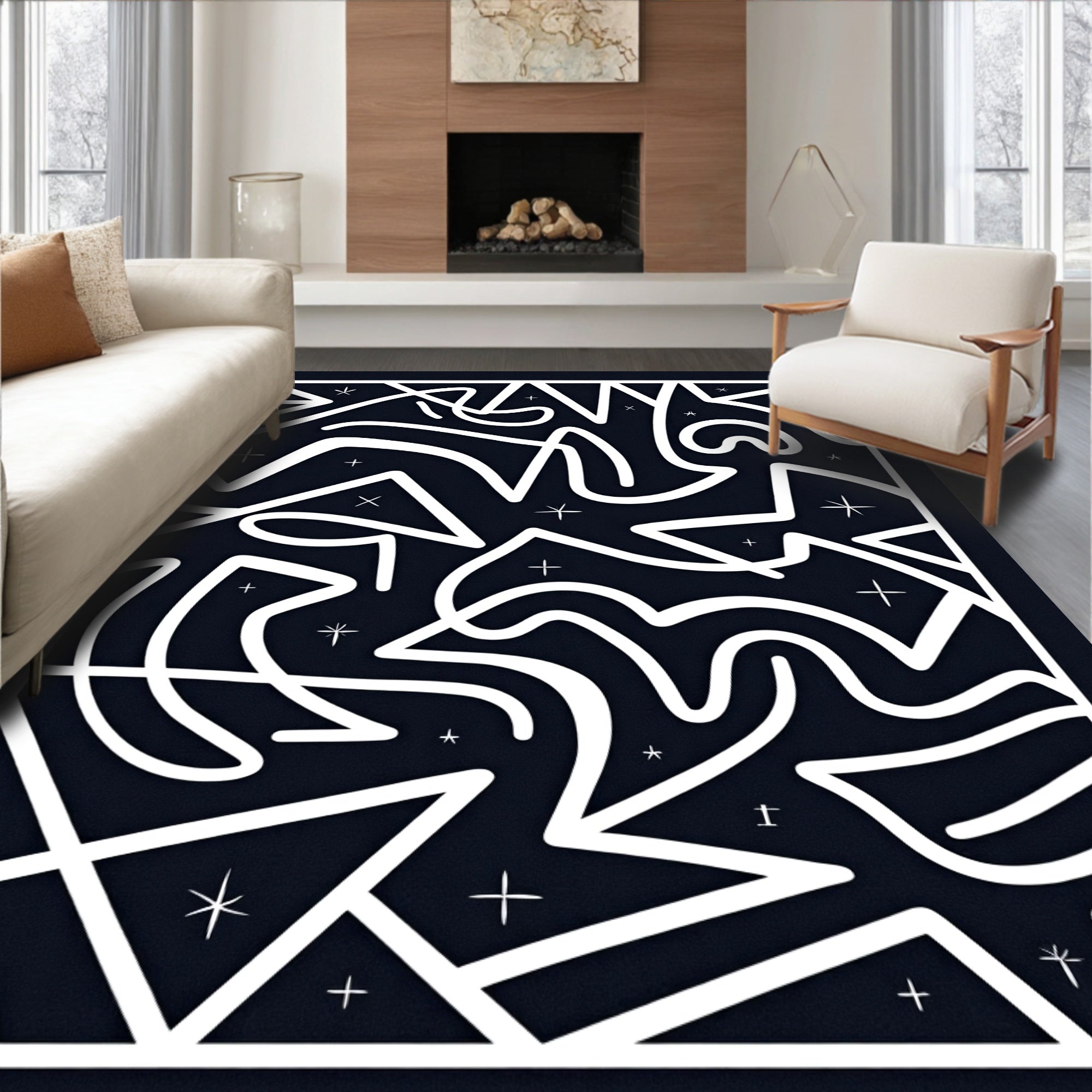 Abstract Swirl Geometric Star Pattern Rug