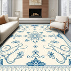 Classic Blue Cream Floral Scroll Rug
