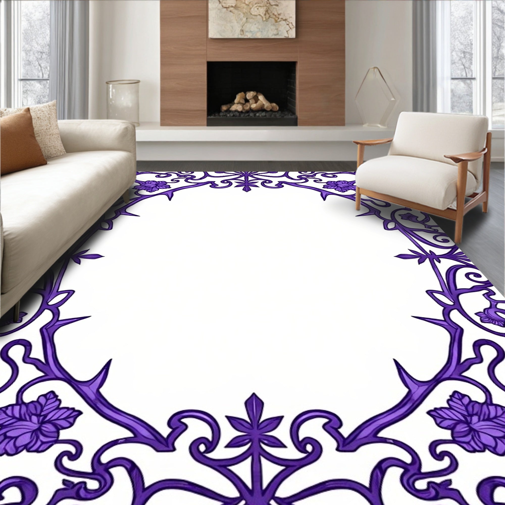 Ornate Floral Vine Border Pattern Rug